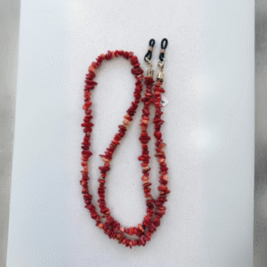 Χειροποίητη αλυσίδα γυαλιων με κόκκινες πέτρες Κοράλι